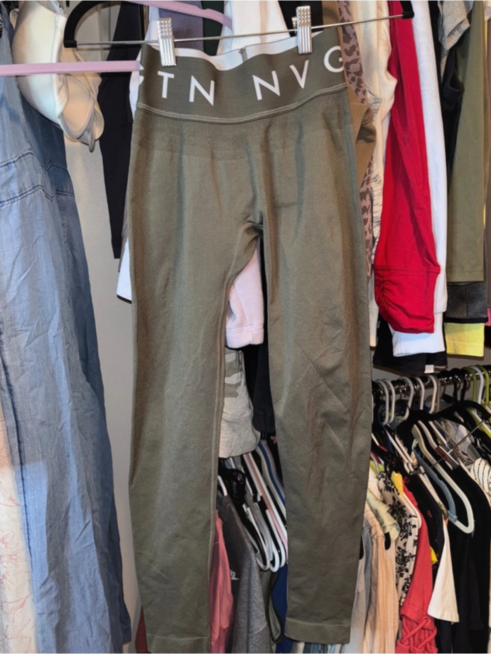 NVGTN Olive Green Active Leggings with Branded Waistband